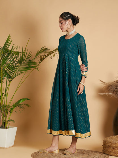 Emerald Dot Foil Print Anarkali Dress