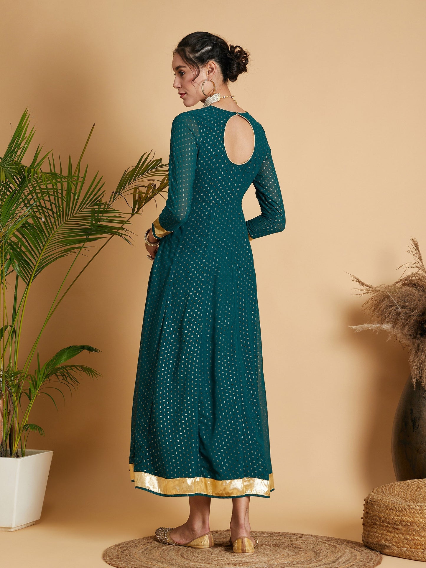 Emerald Dot Foil Print Anarkali Dress