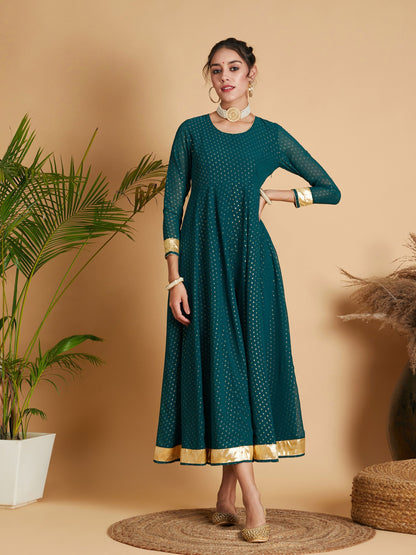 Emerald Dot Foil Print Anarkali Dress