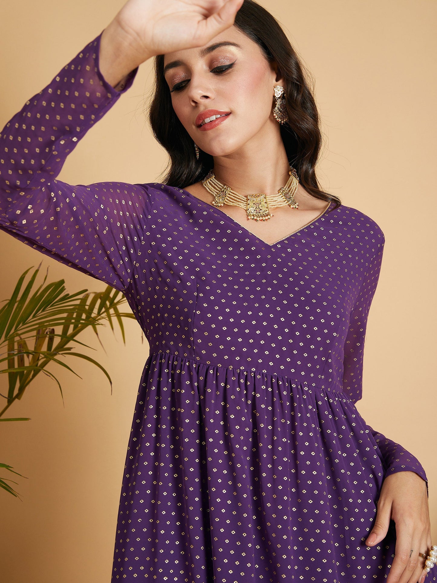 Purple Dot Foil Print Tiered Maxi Dress