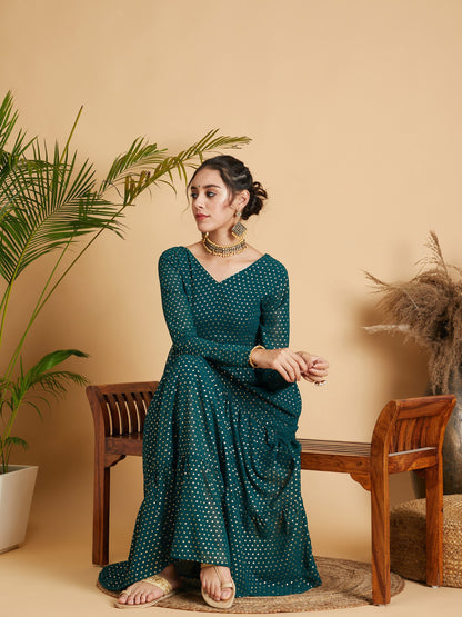 Emerald Dot Foil Print Tiered Maxi Dress