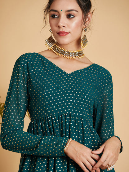 Emerald Dot Foil Print Tiered Maxi Dress