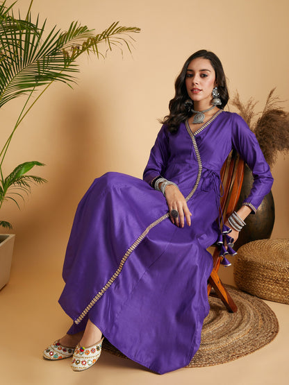 Purple Angrakha Anarkali Dress With Slip