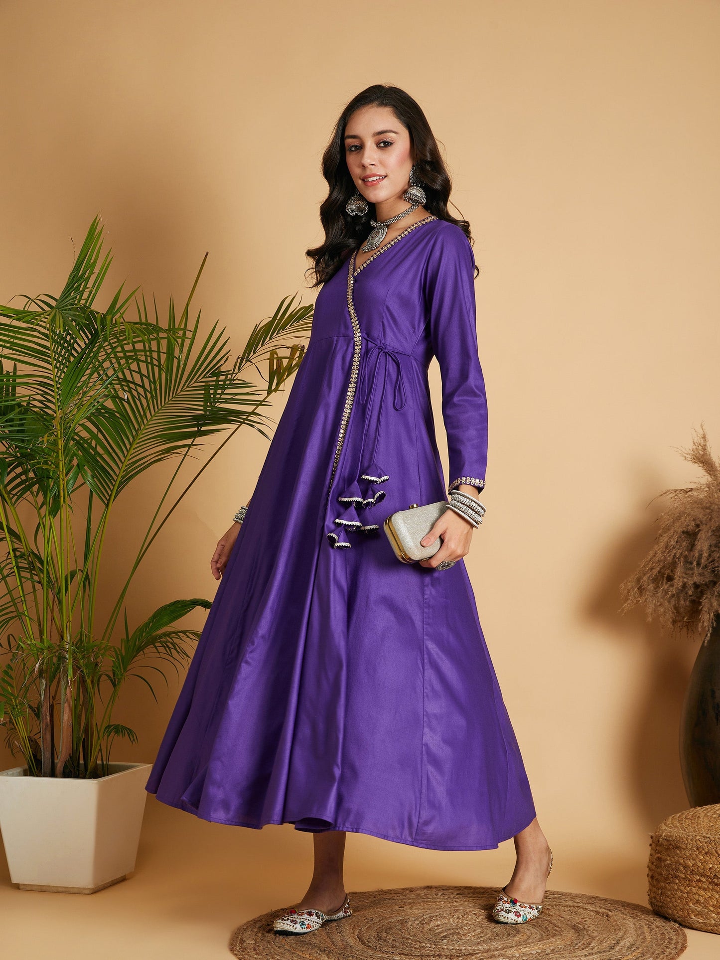 Purple Angrakha Anarkali Dress With Slip