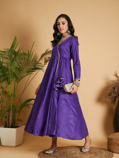 Purple Angrakha Anarkali Dress With Slip