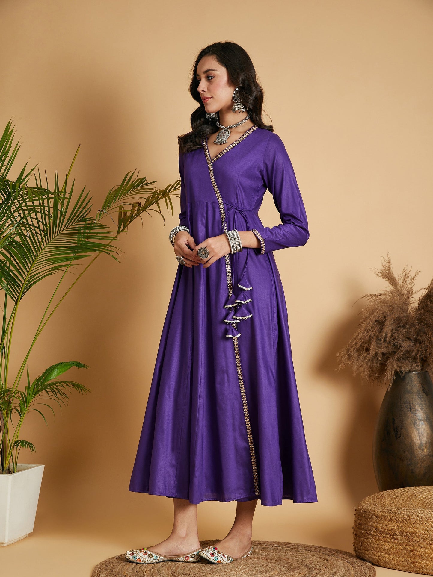 Purple Angrakha Anarkali Dress With Slip