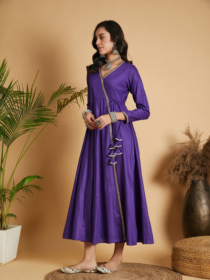Purple Angrakha Anarkali Dress With Slip