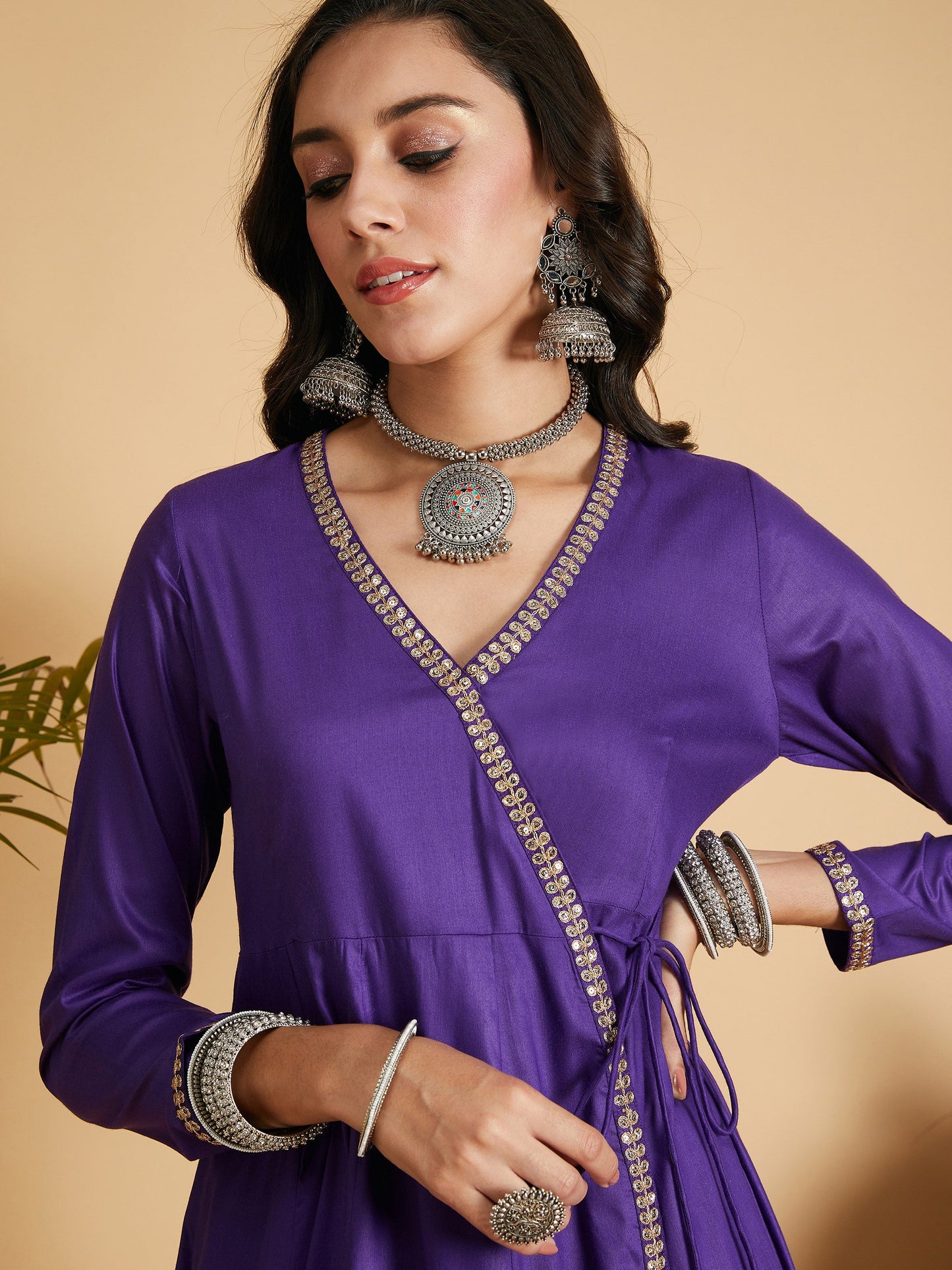 Purple Angrakha Anarkali Dress With Slip