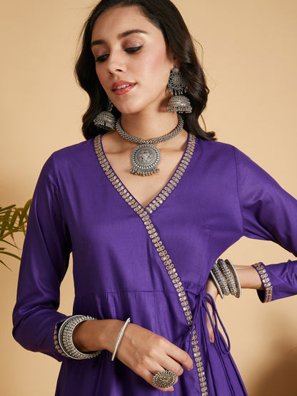 Purple Angrakha Anarkali Dress With Slip
