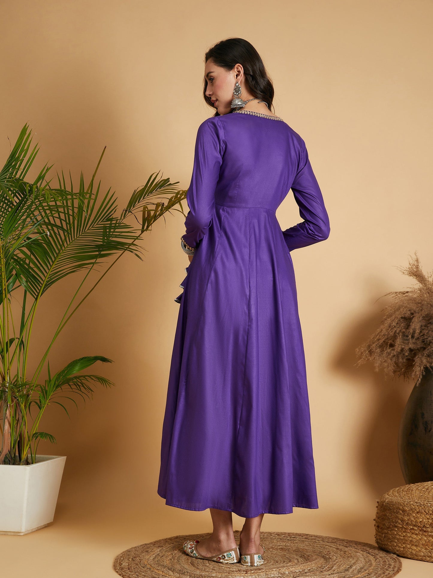 Purple Angrakha Anarkali Dress With Slip