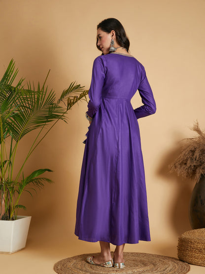 Purple Angrakha Anarkali Dress With Slip