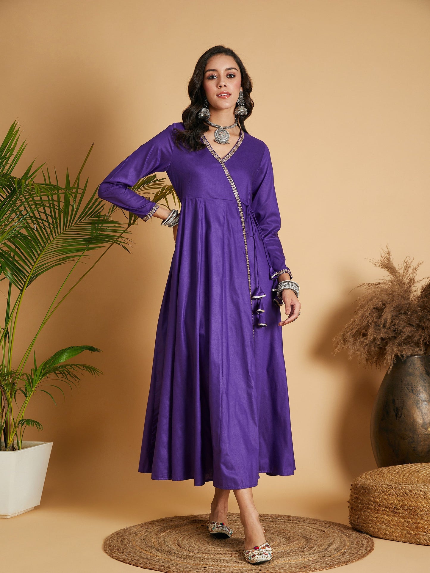 Purple Angrakha Anarkali Dress With Slip