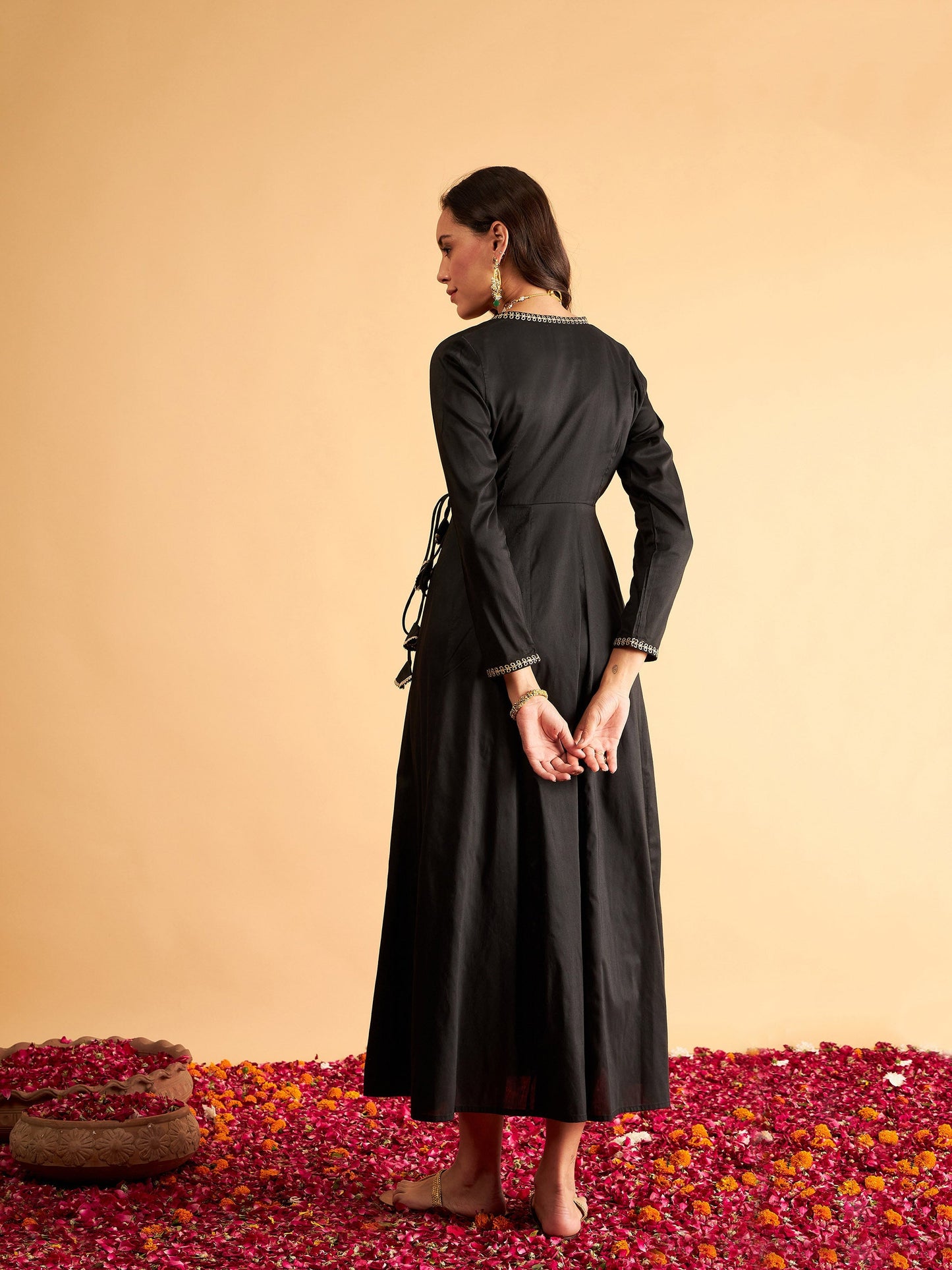 Black Angrakha Anarkali Dress With Slip
