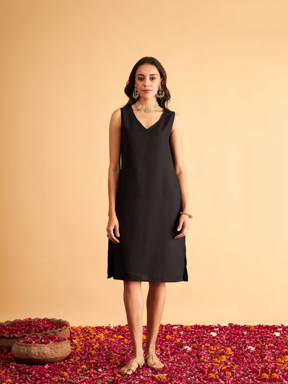 Black Angrakha Anarkali Dress With Slip
