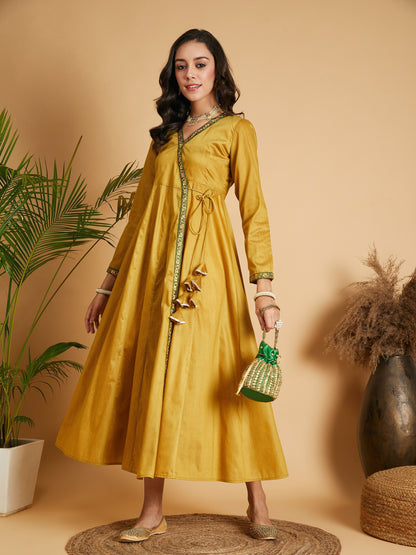 Mustard Angrakha Anarkali Dress With Slip