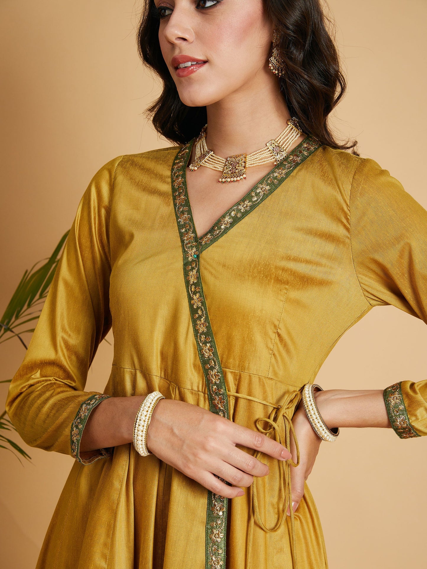 Mustard Angrakha Anarkali Dress With Slip