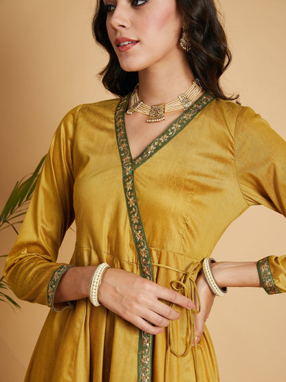Mustard Angrakha Anarkali Dress With Slip