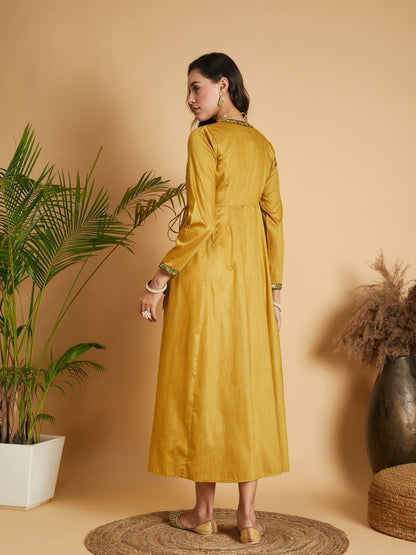 Mustard Angrakha Anarkali Dress With Slip