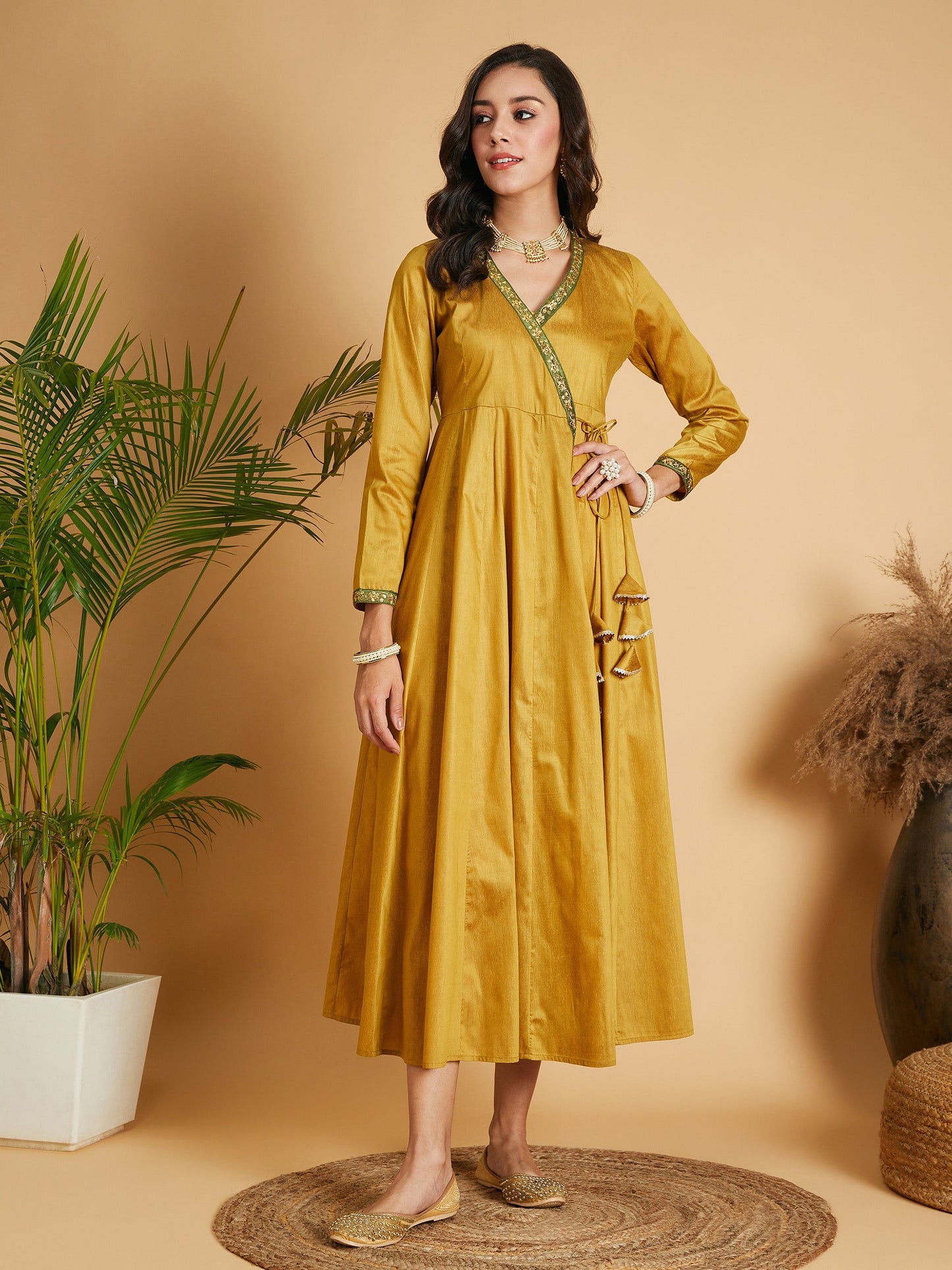 Mustard Angrakha Anarkali Dress With Slip