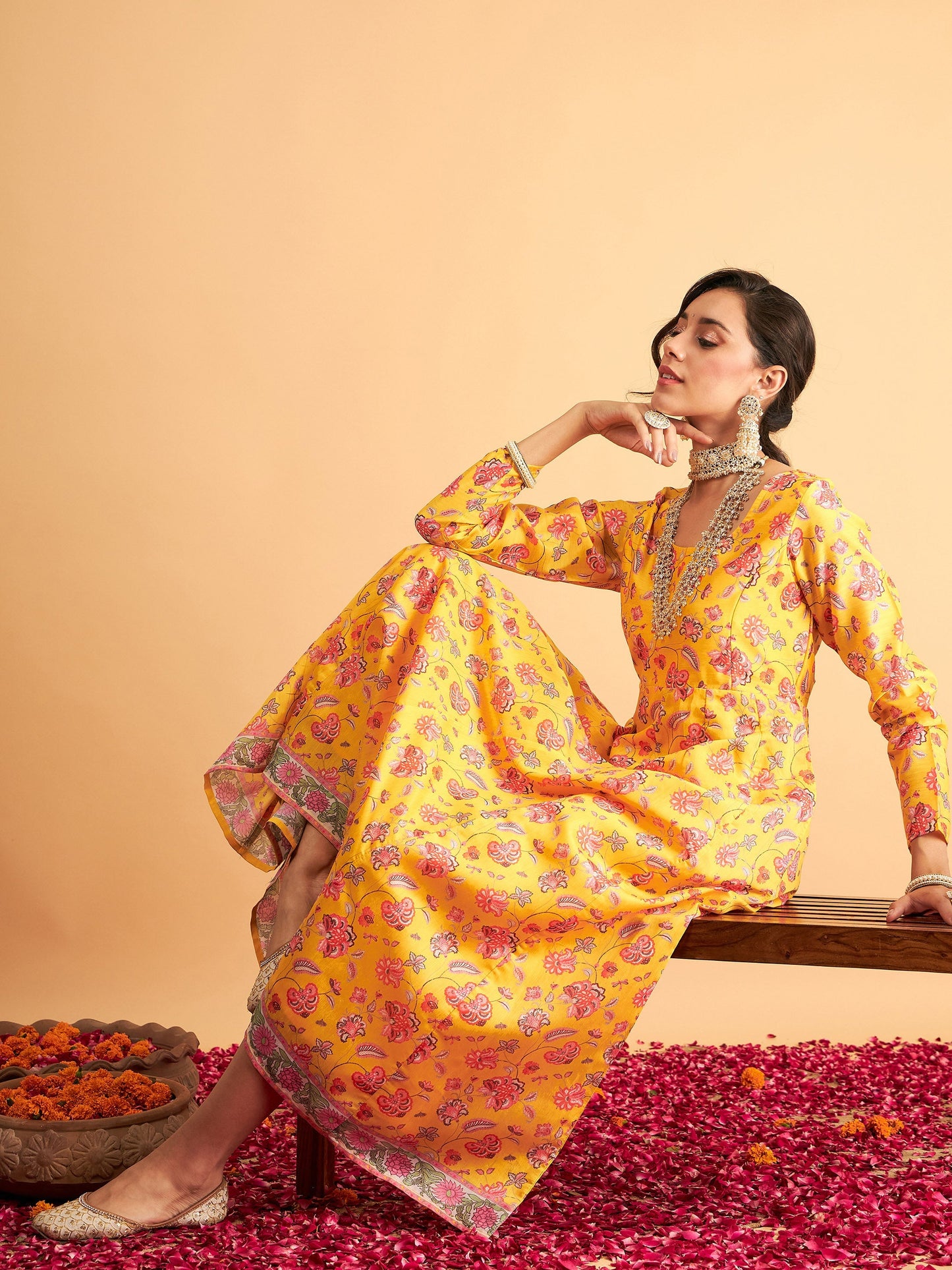 Yellow Floral Anarkali Maxi Dress