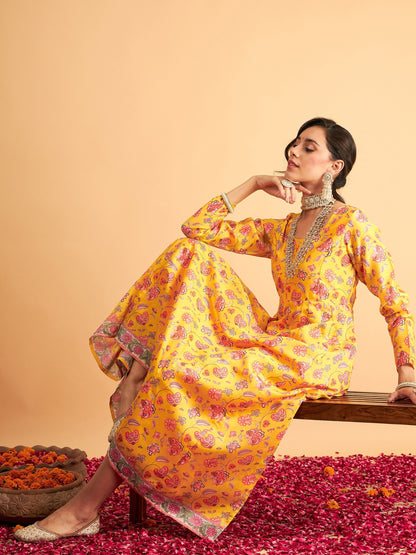 Yellow Floral Anarkali Maxi Dress