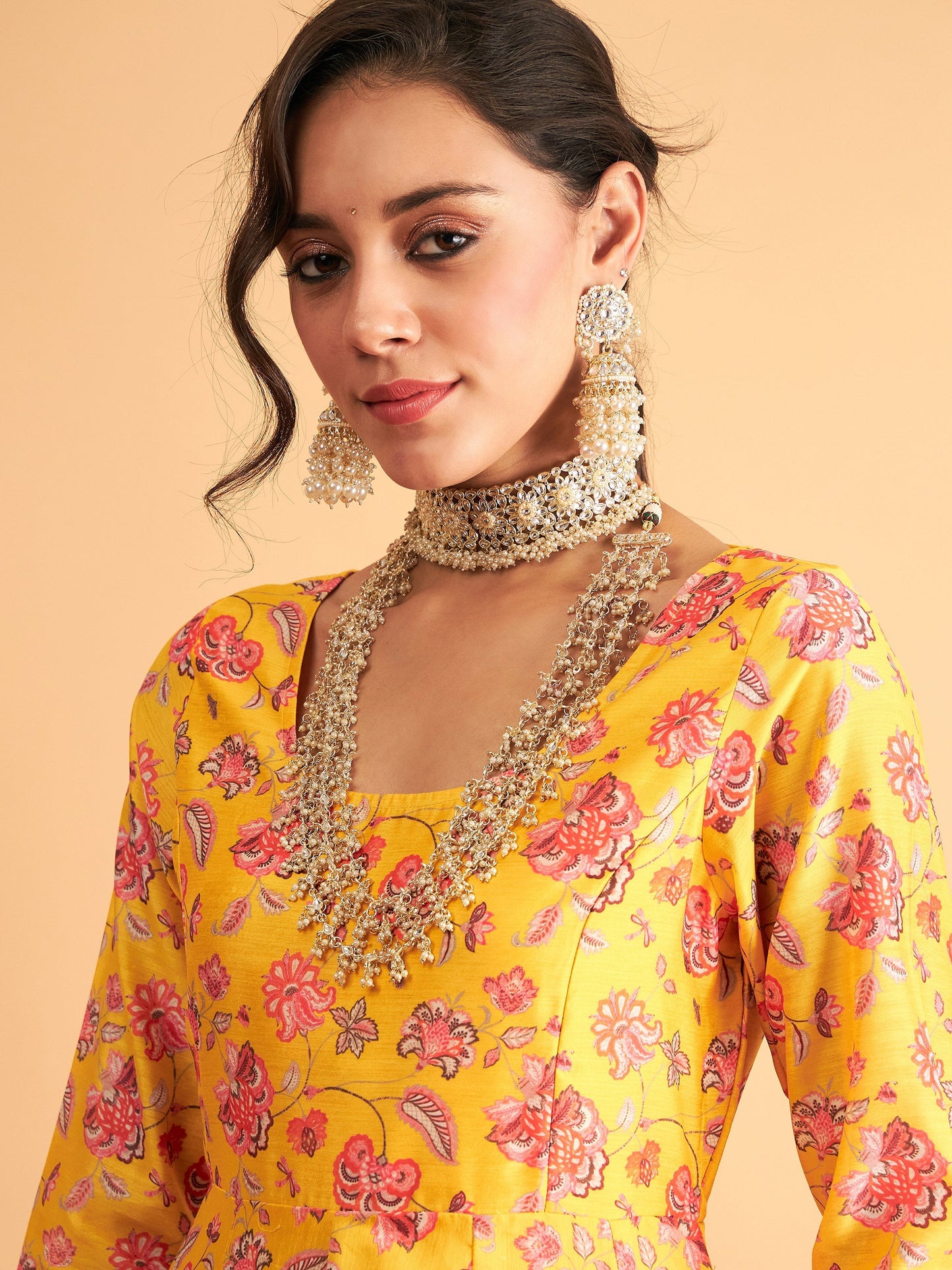 Yellow Floral Anarkali Maxi Dress