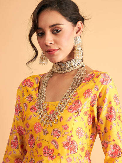 Yellow Floral Anarkali Maxi Dress
