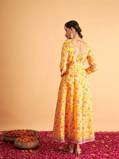 Yellow Floral Anarkali Maxi Dress