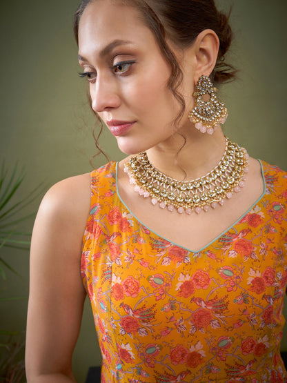 Yellow Floral Sweetheart Neck Anarkali Kurta-Shae by SASSAFRAS