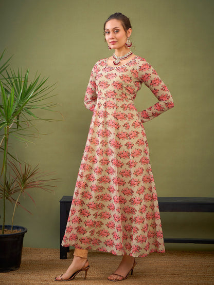 Beige Floral Anarkali Kurta