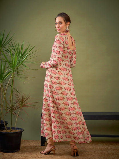 Beige Floral Anarkali Kurta