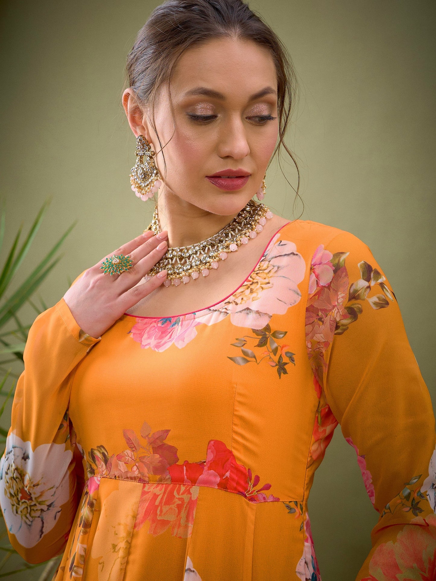 Yellow Floral Anarkali Kurta-Shae by SASSAFRAS