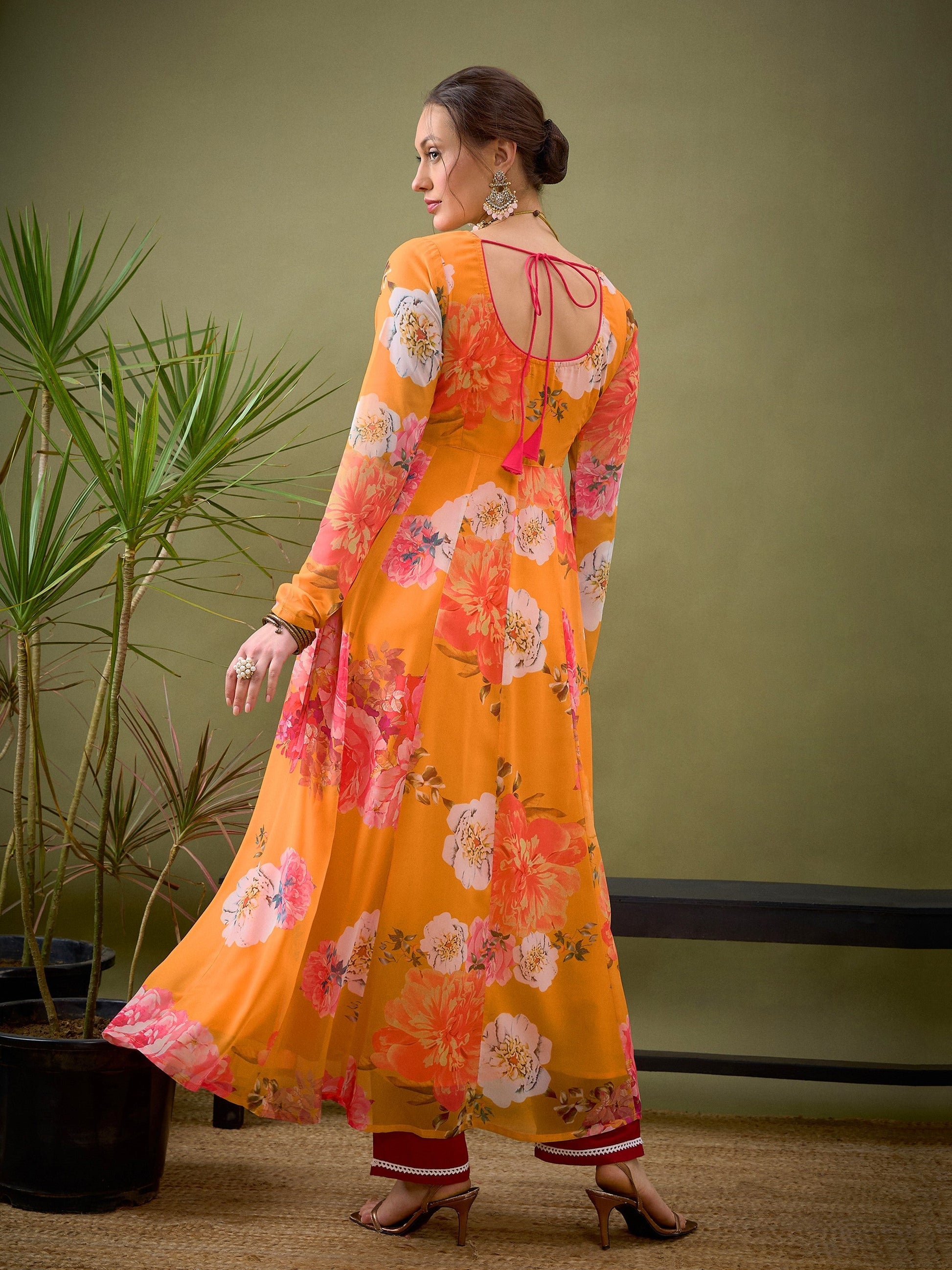Yellow Floral Anarkali Kurta-Shae by SASSAFRAS