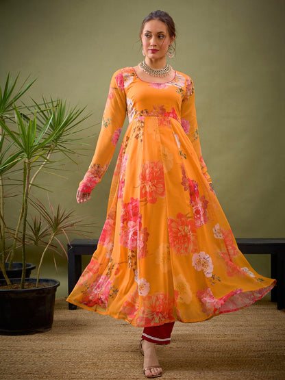 Yellow Floral Anarkali Kurta-Shae by SASSAFRAS