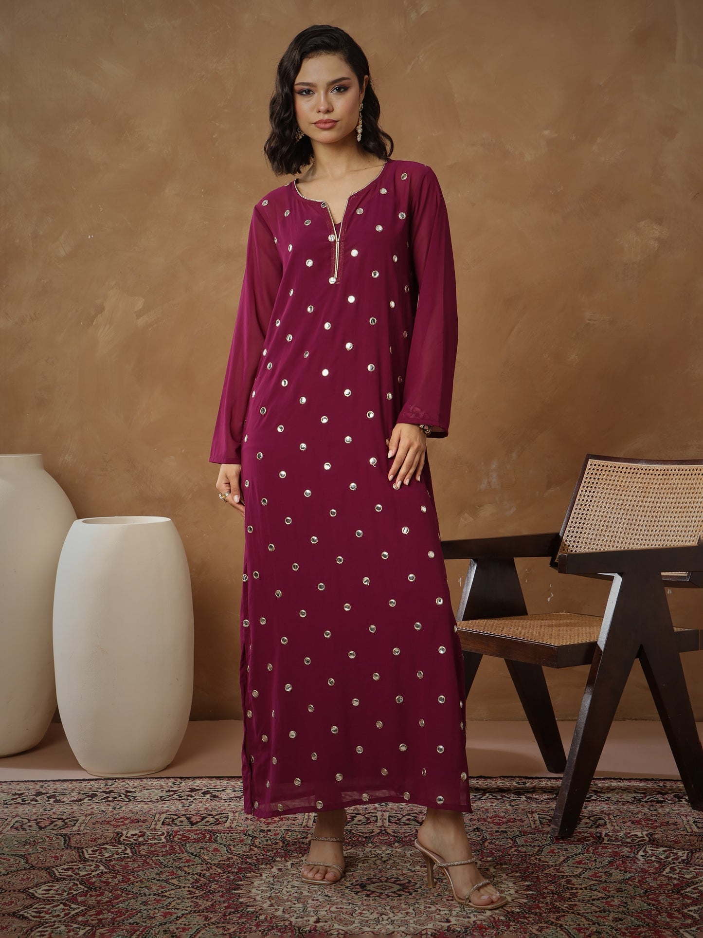 Purple Embroidered Abaya Dress
