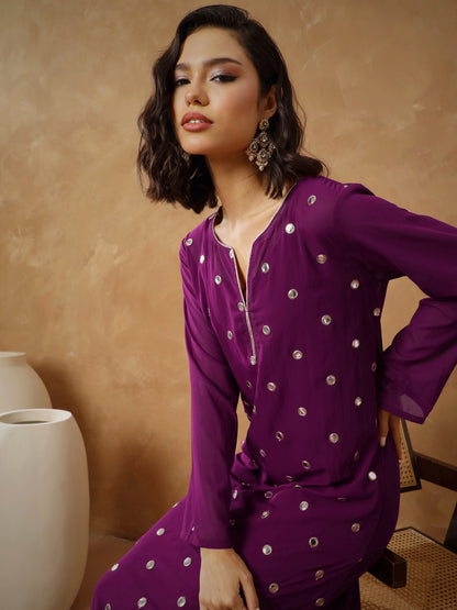 Purple Embroidered Abaya Dress
