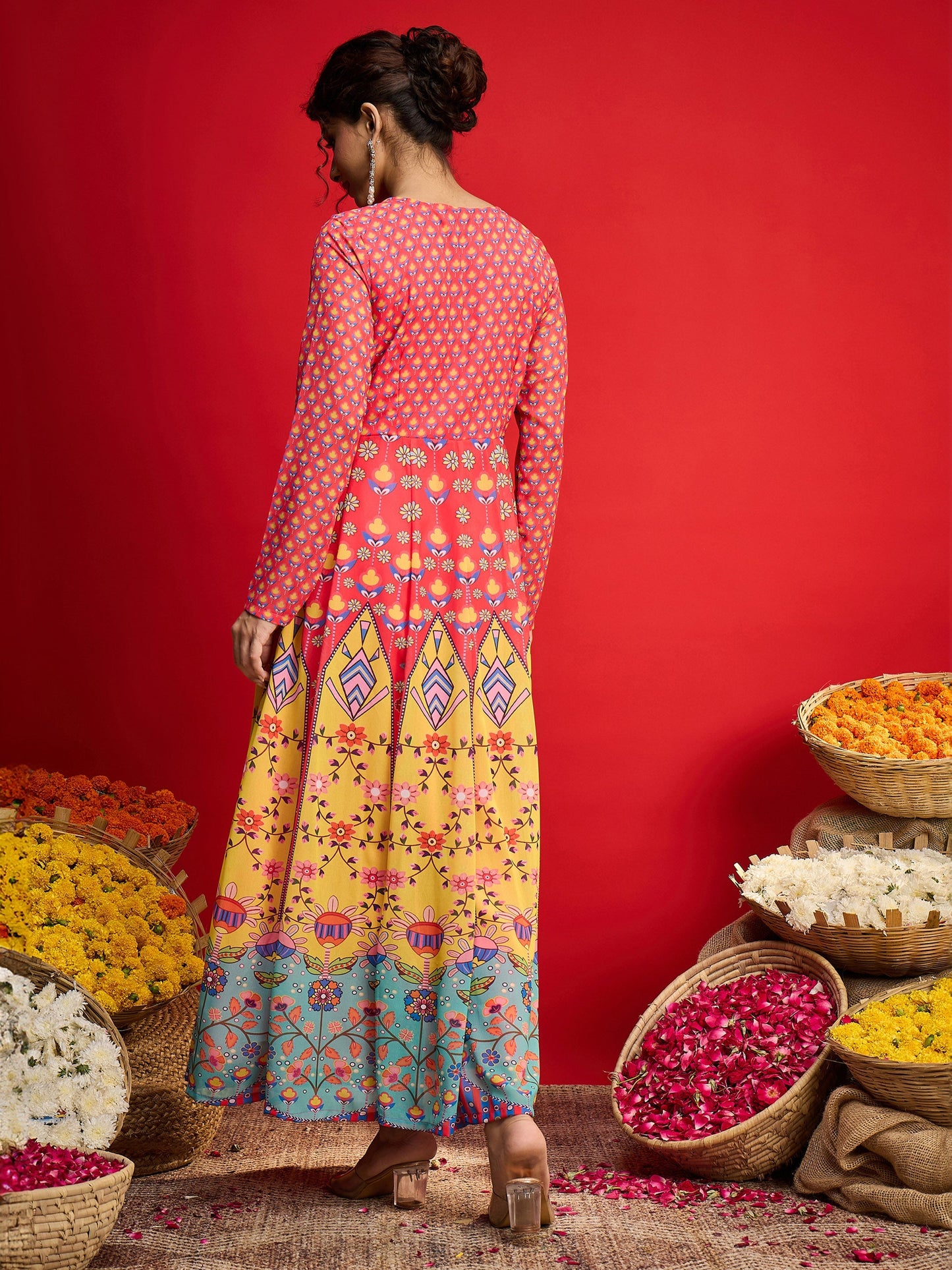 Pink Floral Front Dori Anarkali Dress