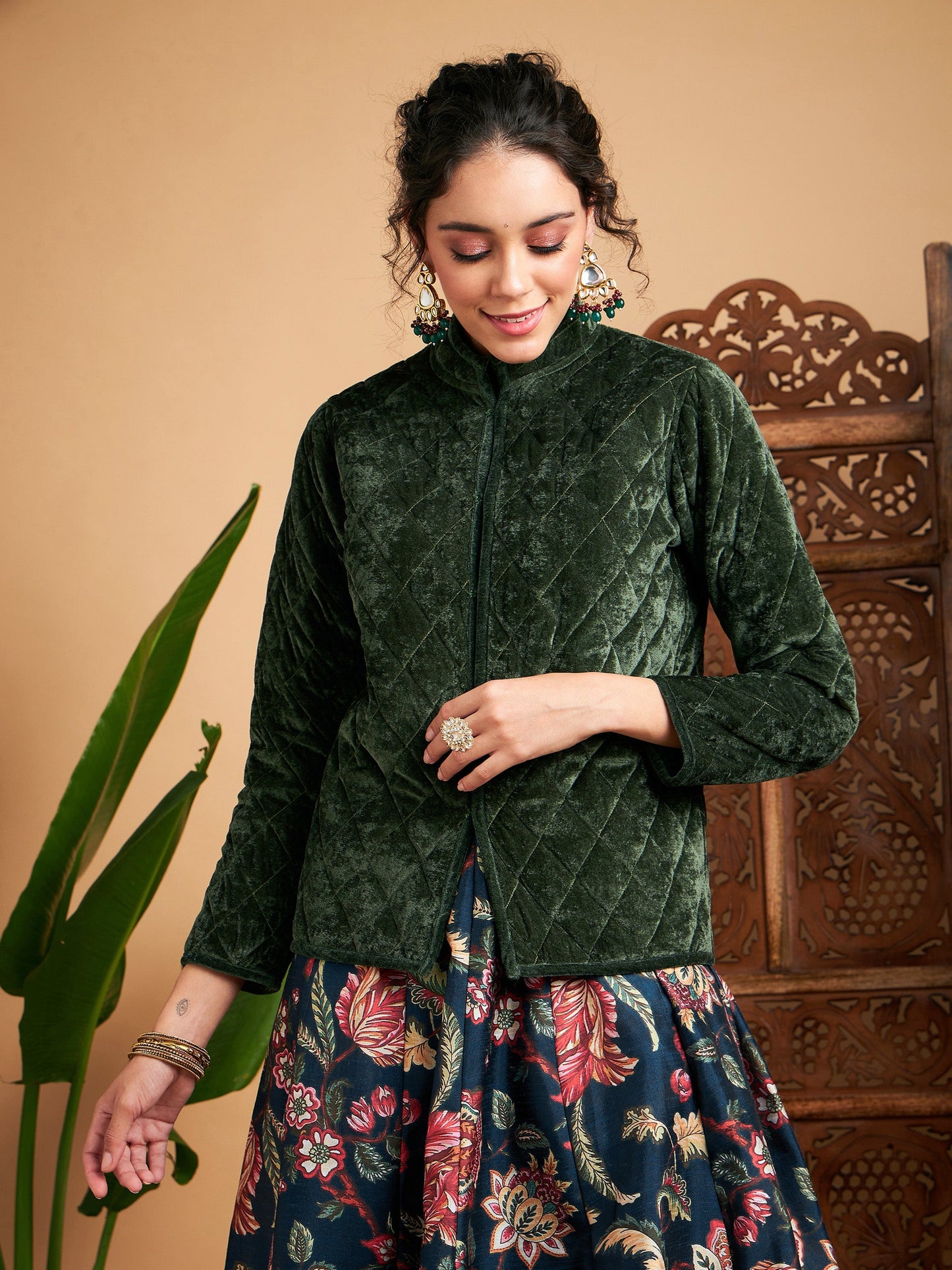 Olive Velvet Quilted Jacket