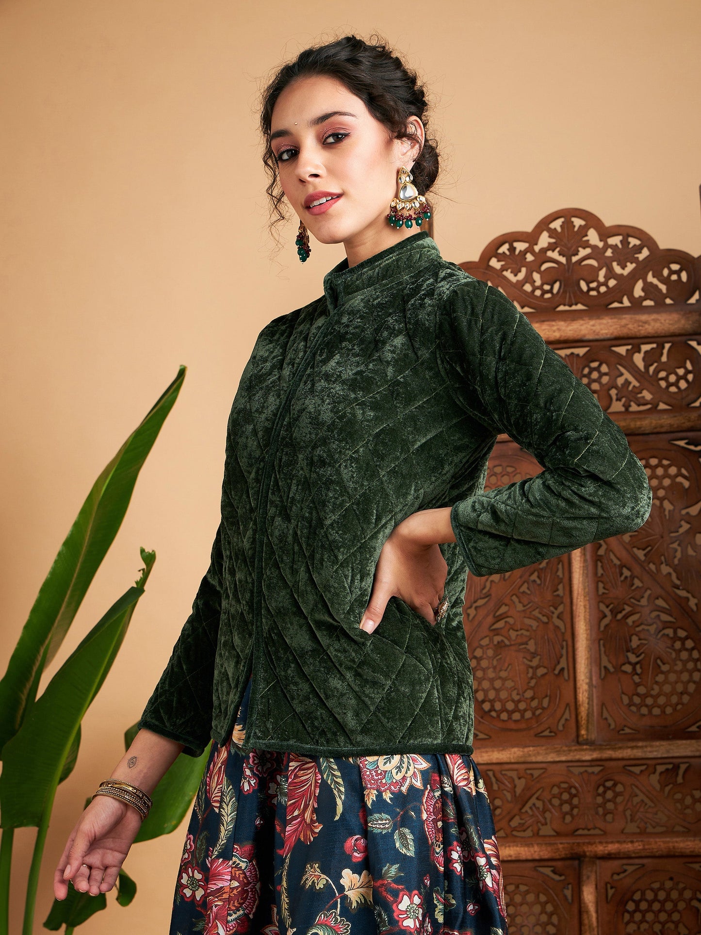 Olive Velvet Quilted Jacket