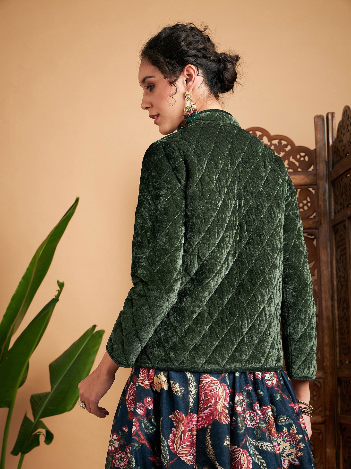 Olive Velvet Quilted Jacket