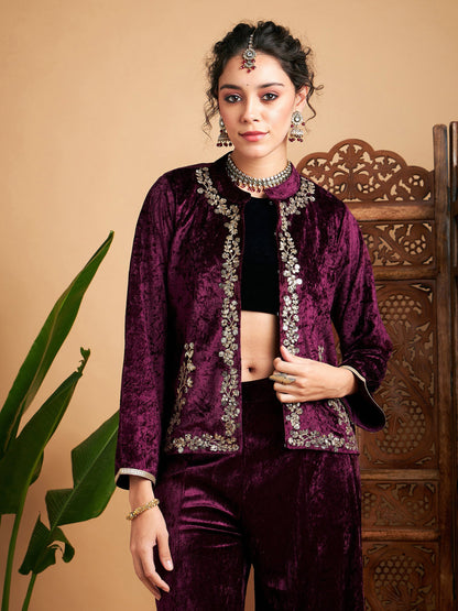 Purple Velvet Embroidered Jacket