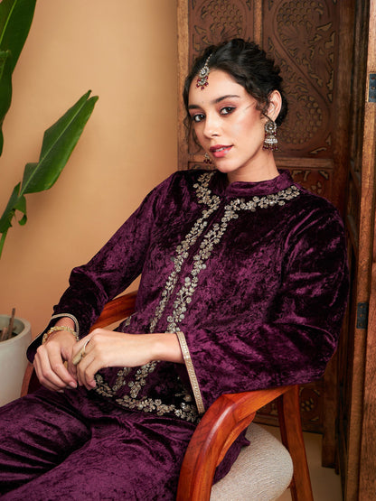 Purple Velvet Embroidered Jacket