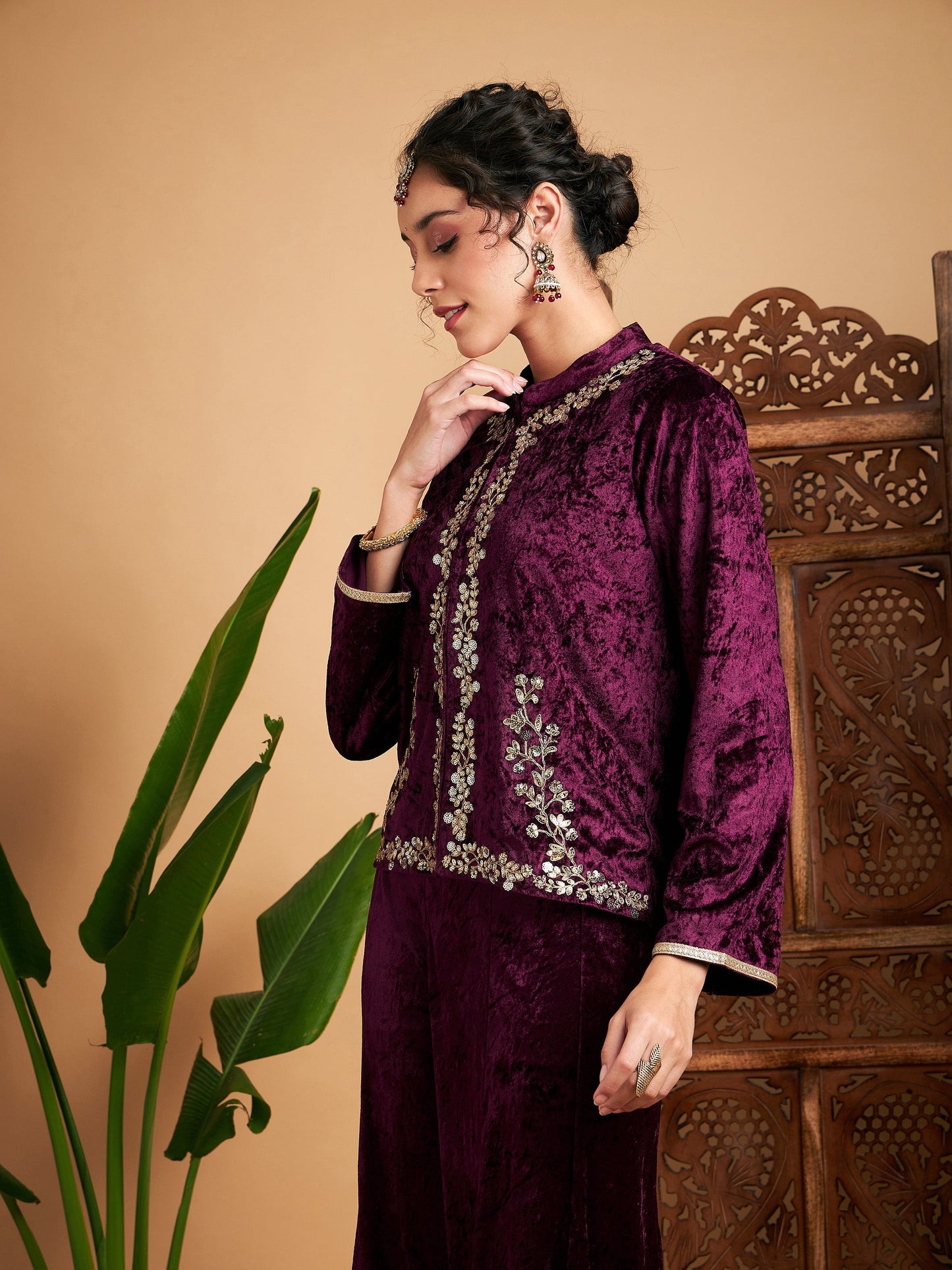 Purple Velvet Embroidered Jacket