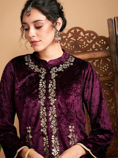 Purple Velvet Embroidered Jacket