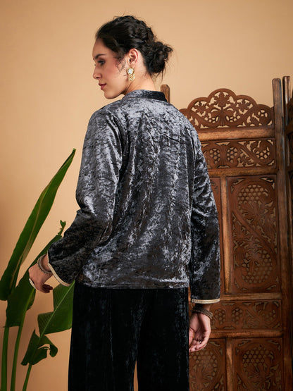 Grey Velvet Embroidered Jacket