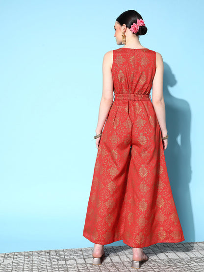 Orange Broacde Floral Wrap Kali Jumpsuit