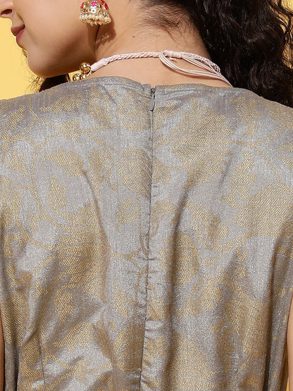 Grey Brocade Floral Wrap Kali Jumpsuit