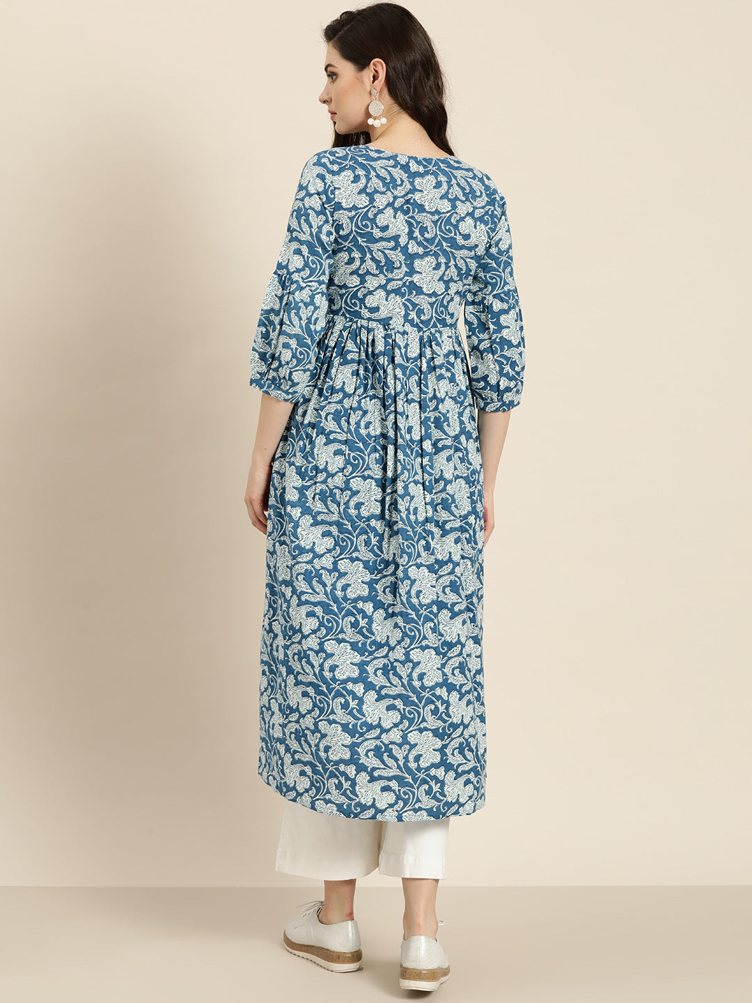 Blue Floral Gathered Kurta