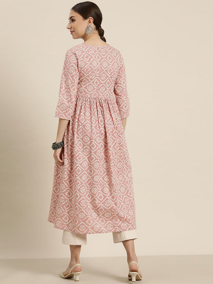 Women Mauve Bandha Gathered Kurta