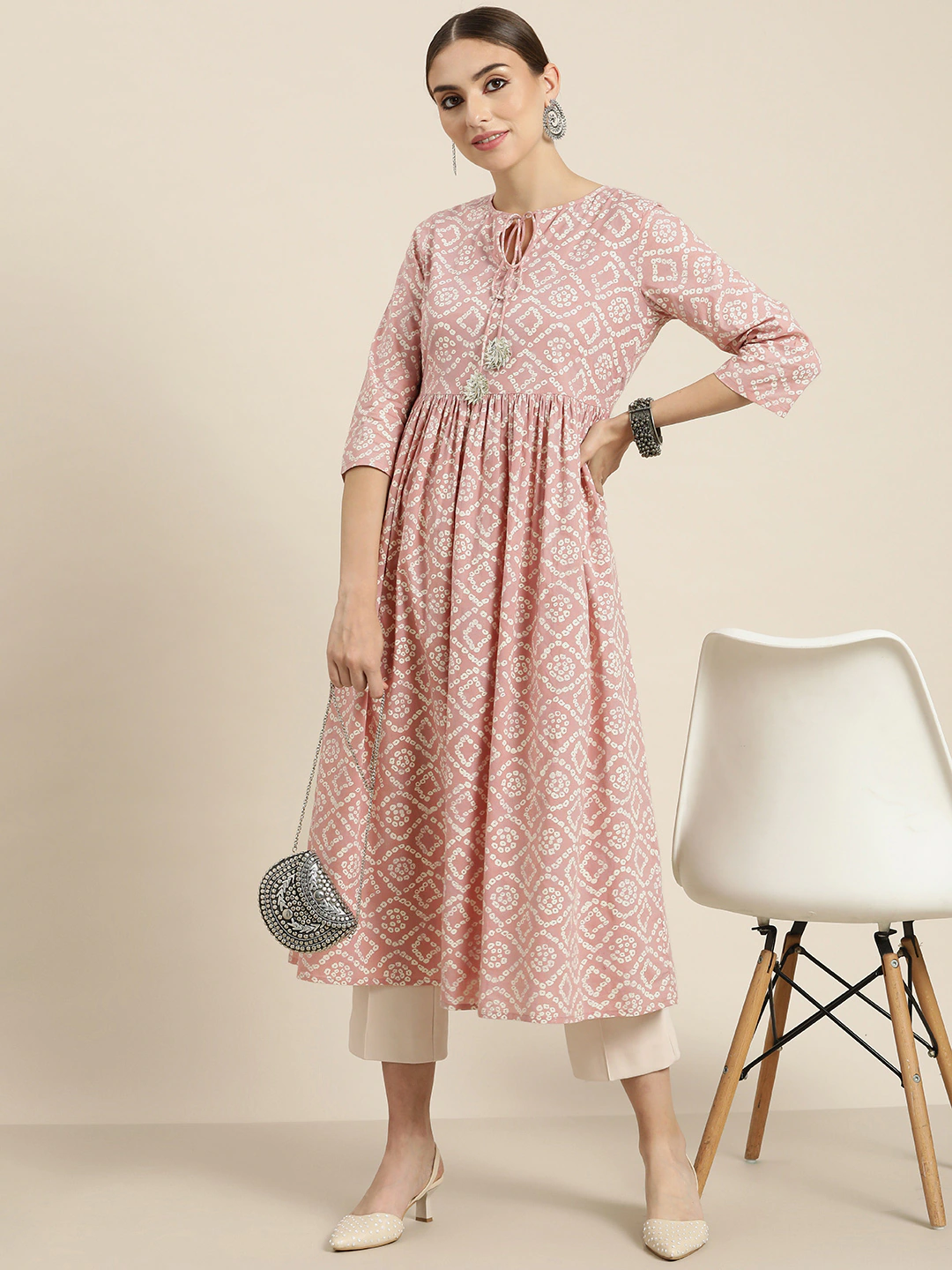 Women Mauve Bandha Gathered Kurta